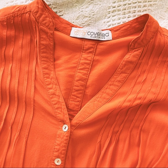 Orange mid sleeve blouse with shell buttons - Picture 3 of 6